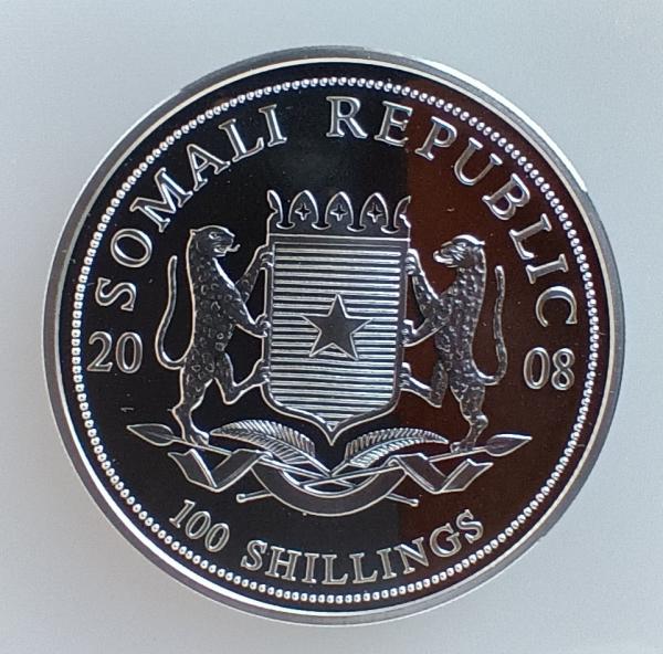 Somalia Elefant 1 Unze Silber 2008 stgl